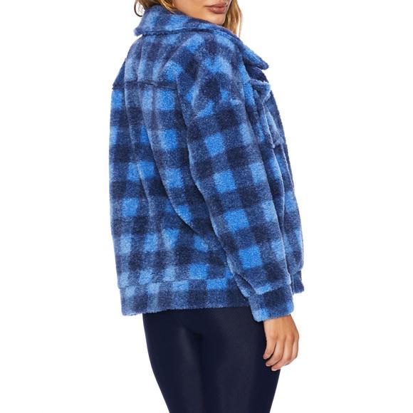 NEW BEACH RIOT sherpa jacket in cornflower buffalo check - Picture 2 of 2